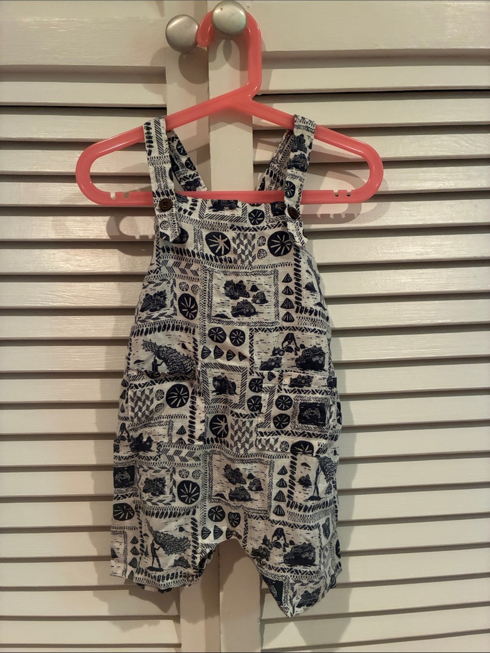 Patagonia 12-18m Navy and White Printed Overalls - Classic Summer Romper